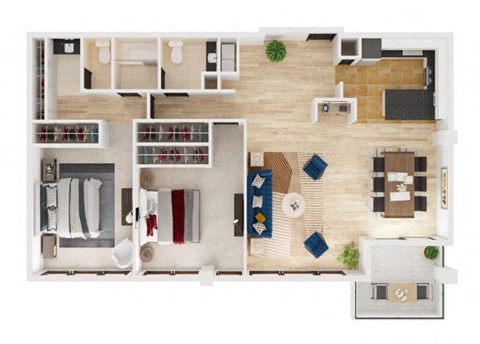 Floor plan for 2 beds, 1.5 baths, 1360 sqft